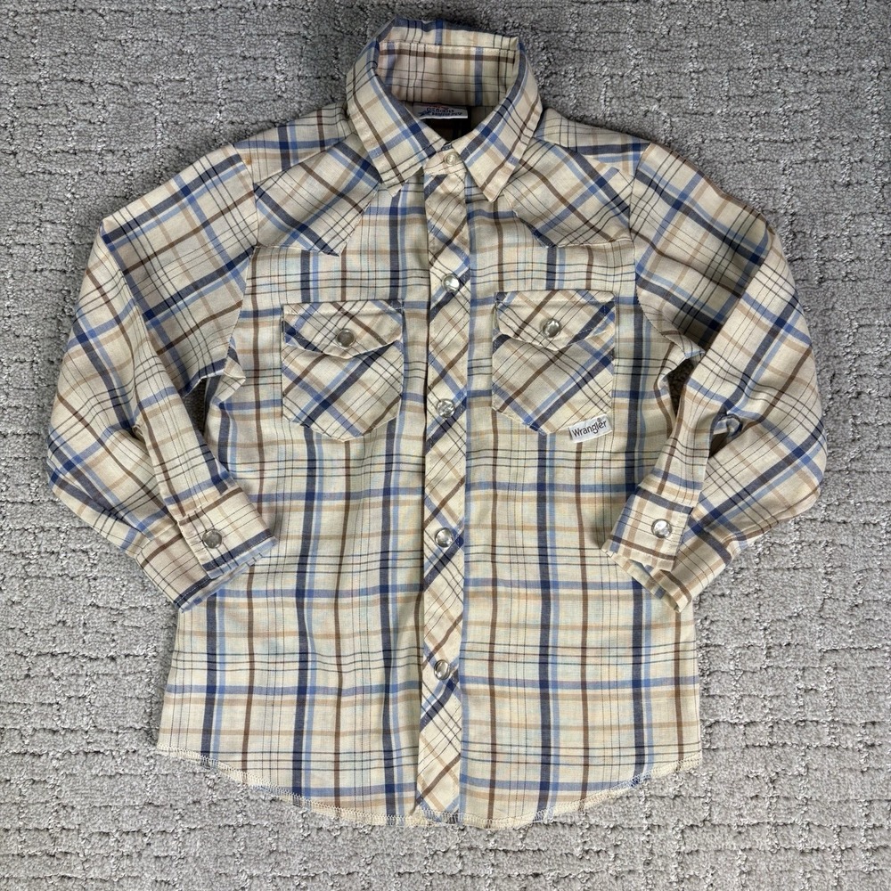 Vintage 80s Wrangler Made In USA Flannel Kids Size 6T Pearl Snaps Western